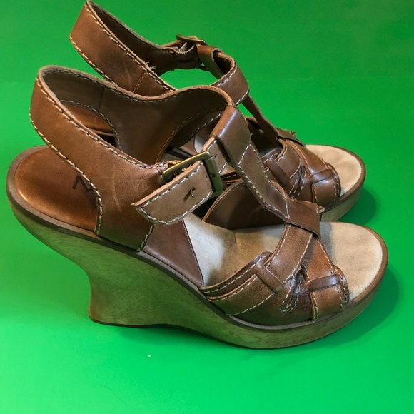 Mia Joplyn Brown Leather/Wood Wedge Sandals, Size 8, Excellent Condition - Picture 8 of 12